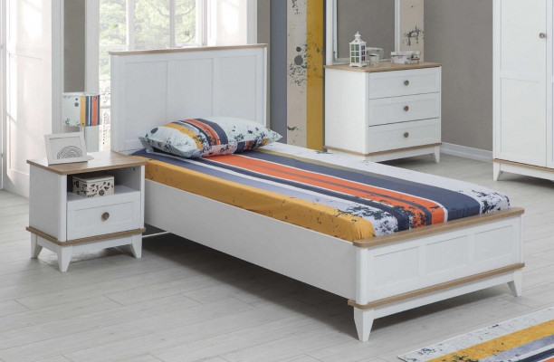 Children's room set white, children's bed, bedside table, 2-piece bed set, wood