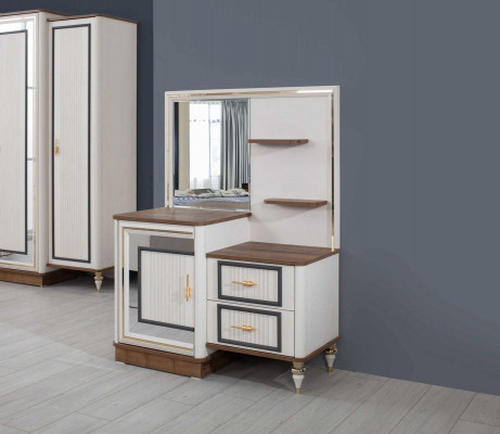 Makeup table set with mirror wood bedroom beige console set