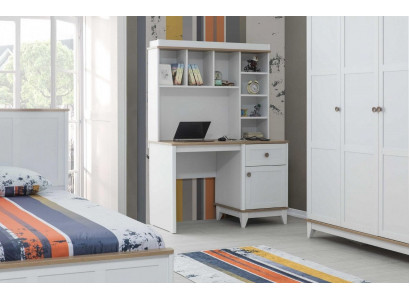 Wooden table desk shelves computer desk wood white children's room