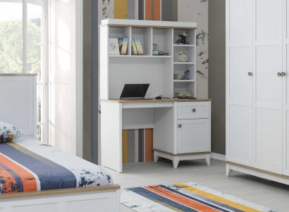Wooden table desk shelves computer desk wood white children's room