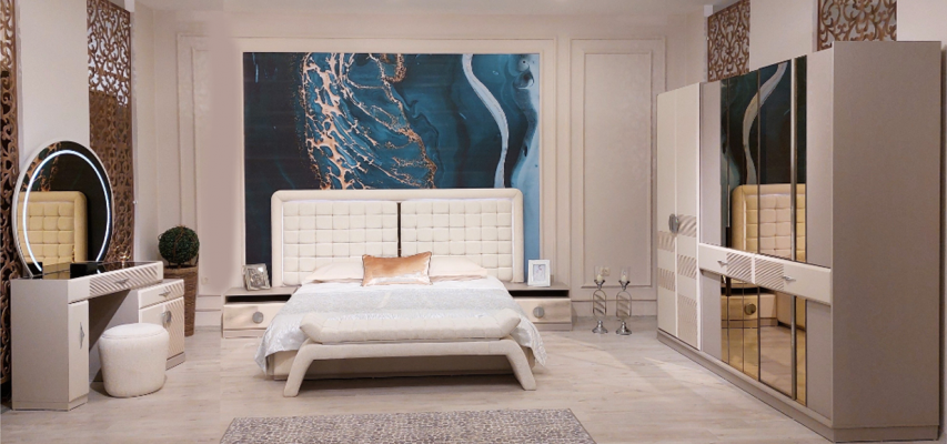 Luxury Bedroom Set 6-piece Complete Room Furniture Bed Nightstand Wardrobe Bench