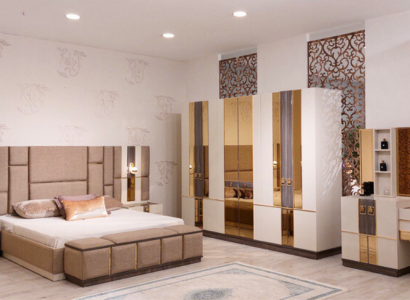 Designer bedroom set luxury double bed 2x bedside tables new wardrobe