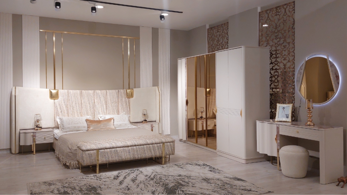 Luxury Bedroom Set Complete Furniture Bed 2xNightstands Wardrobe Bench