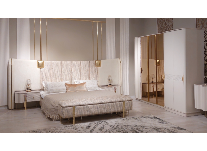Bedroom Set 4-piece Complete Bed 2x Nightstands Wardrobe Luxury Furniture