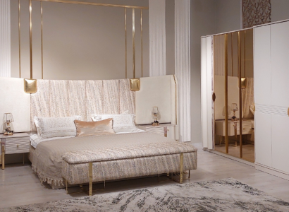 Bedroom Set 4-piece Complete Bed 2x Nightstands Wardrobe Luxury Furniture