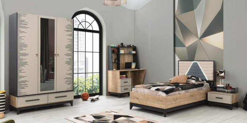 Complete children's furniture youth bed wooden bed set 4-piece children's room brown