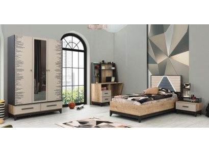 Complete children's furniture youth bed wooden bed set 4-piece children's room brown
