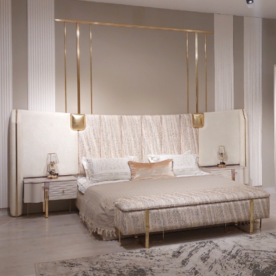 Bed, 2x bedside tables, complete luxury bedroom set, new furniture
