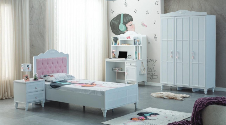 White group children's bed children's furniture children's room bed wooden set 4 pieces