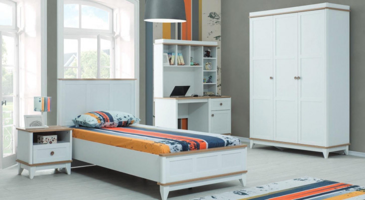 Complete youth bed children's furniture child bed white wood set 4-piece modern