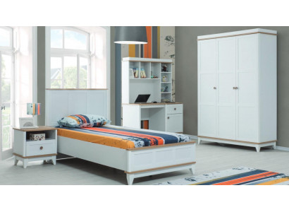 Complete youth bed children's furniture child bed white wood set 4-piece modern