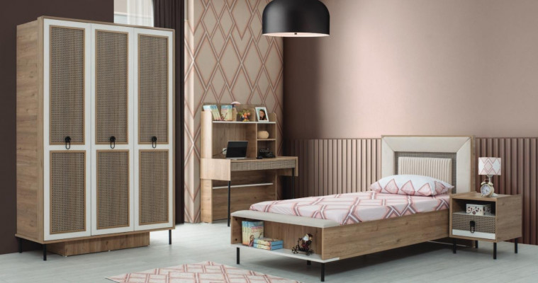 Modern complete children's furniture set brown wood crib 4-piece new
