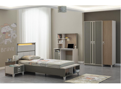 Children's room set, bed, children's bed, children's furniture, gray wood, 4-piece set