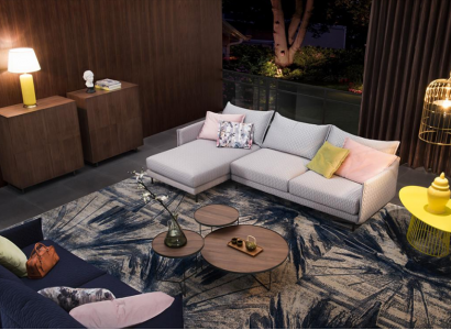 L-shaped sectional fabric couch upholstered seat sofa textile corner Italian design new