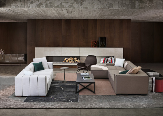 Living room set design corner sofa L-shape + 4-seater sofa upholstered couches leather
