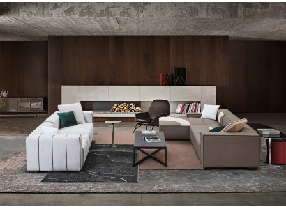 Living room set design corner sofa L-shape + 4-seater sofa upholstered couches leather