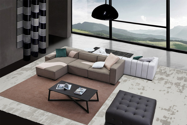 Living room set design corner sofa L-shape + 4-seater sofa upholstered couches leather