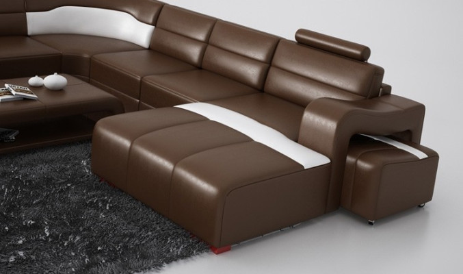 Luxurious leather sectional sofa upholstery corner suite U shape white sofa set couch