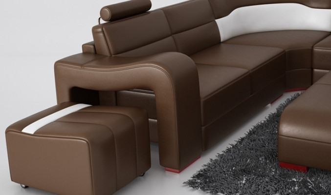Luxurious leather sectional sofa upholstery corner suite U shape white sofa set couch