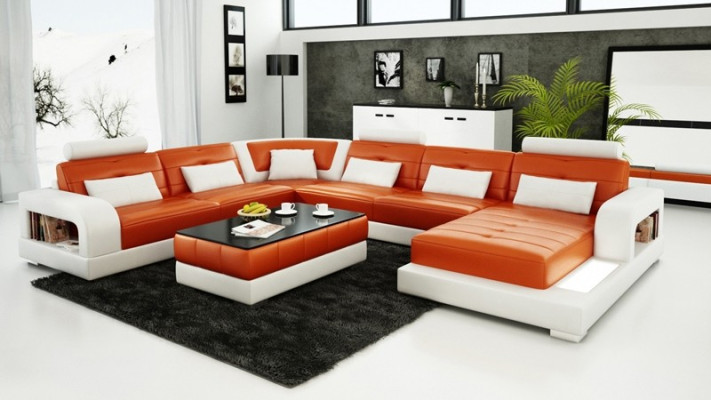 Modern sectional sofa upholstery couch leather sectional living landscape U-shape