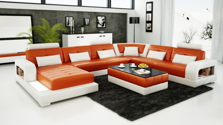 Modern sectional sofa upholstery couch leather sectional living landscape U-shape