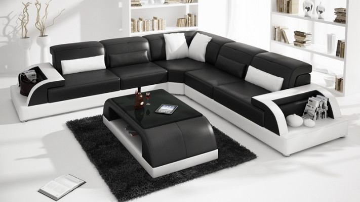 Leather Modern Couch Living Room Set Leather Sofa Suite Sofa L-Shape Coffee Table