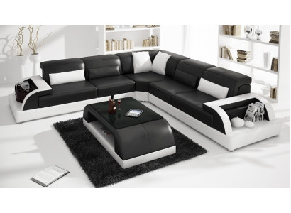 Leather Modern Couch Living Room Set Leather Sofa Suite Sofa L-Shape Coffee Table
