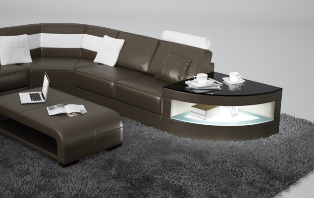 Modern Sofa Corner Set U-Shaped Upholstered Seating Corner Couch + Coffee Table Complete