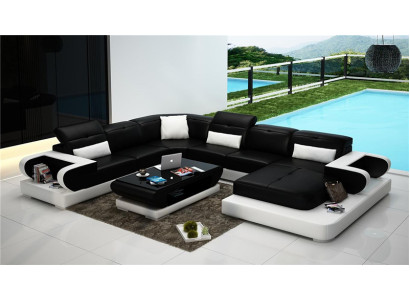 Leather sofa U-shaped sofa living landscape illuminated corner sofa couch set upholstery