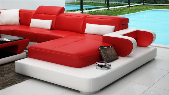 Leather sofa U-shaped sofa living landscape illuminated corner sofa couch set upholstery