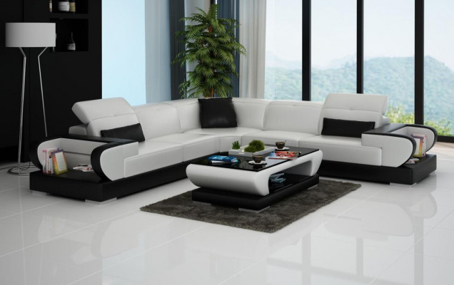 Designer sofa couch corner sofa luxury upholstery set living landscape L-shape LED