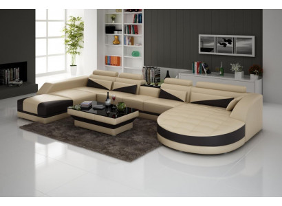 XXL living landscape U-shape corner sofa sofa couch upholstery set leather new