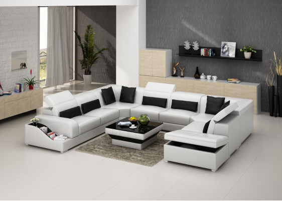 Sectional leather sofa upholstery corner seating living landscape set U-shape family couch