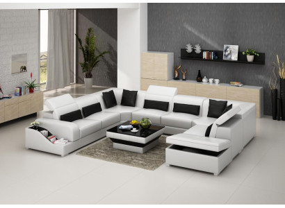Sectional leather sofa upholstery corner seating living landscape set U-shape family couch