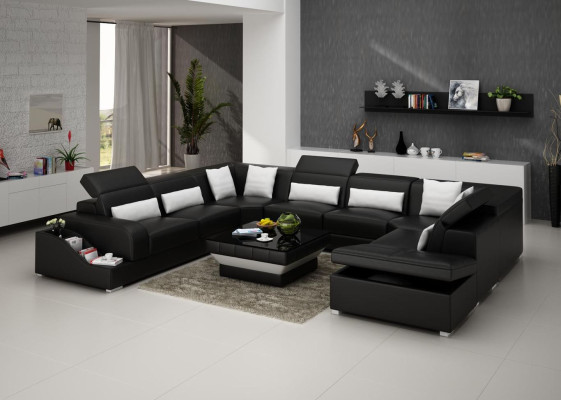 Sectional leather sofa upholstery corner seating living landscape set U-shape family couch