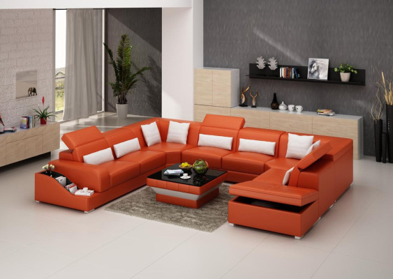 Sectional leather sofa upholstery corner seating living landscape set U-shape family couch