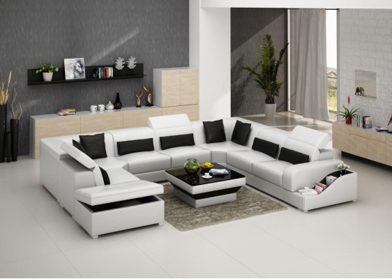 Sectional leather sofa upholstery corner seating living landscape set U-shape family couch
