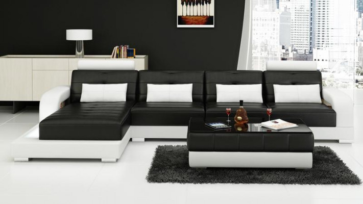 Leather sectional sofa + coffee table corner sofa couch upholstery suite living area corner