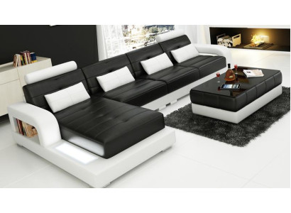 Leather sectional sofa + coffee table corner sofa couch upholstery suite living area corner