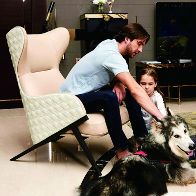 Armchair Design Couch Sofa Seat Luxury Beige New Relax Leather Lounge Club Upholstery