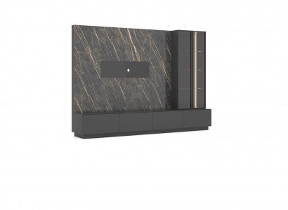 Designer wall unit, 6-piece luxury wooden furniture, living room furniture, gray, modern