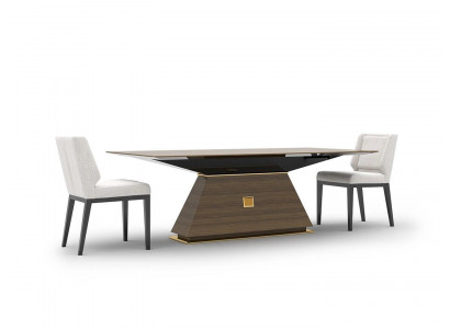 Luxury Group Textile Upholstery 4x Chairs Wood Dining Table Dining Room Design Set