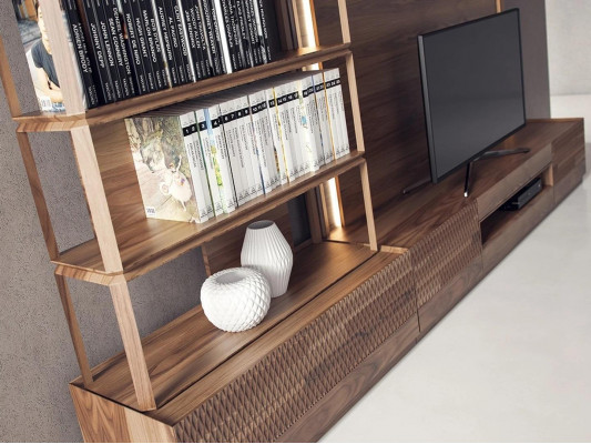 Luxury living room wall unit TV stand wood furniture bookshelves new TV frame