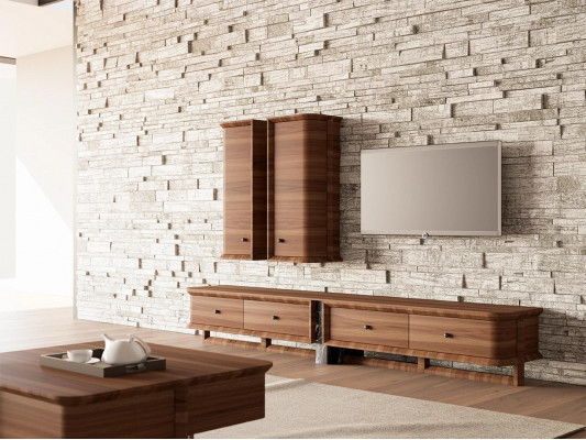 Complete wall unit living room TV stand 2x wall cabinet wooden furniture