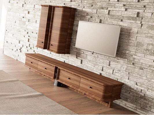 Complete wall unit living room TV stand 2x wall cabinet wooden furniture