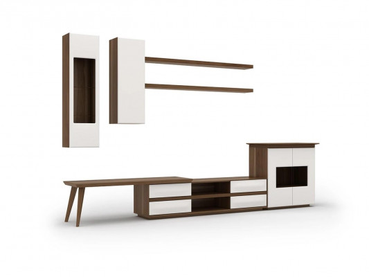 Living Room Complete Set 7-piece TV Stand + Coffee Table Wood Furniture Modern Display Cabinet