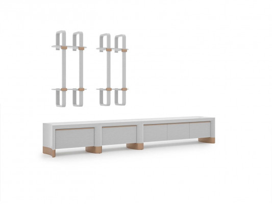 Living room wooden furniture TV stand design 2x wall shelves modern decor