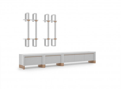 Living room wooden furniture TV stand design 2x wall shelves modern decor