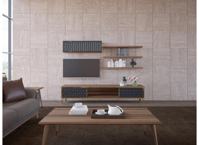 Complete wall unit wall cabinet wooden furniture modern set 5-piece 3x wall shelves new