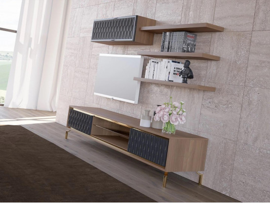 Complete wall unit wall cabinet wooden furniture modern set 5-piece 3x wall shelves new
